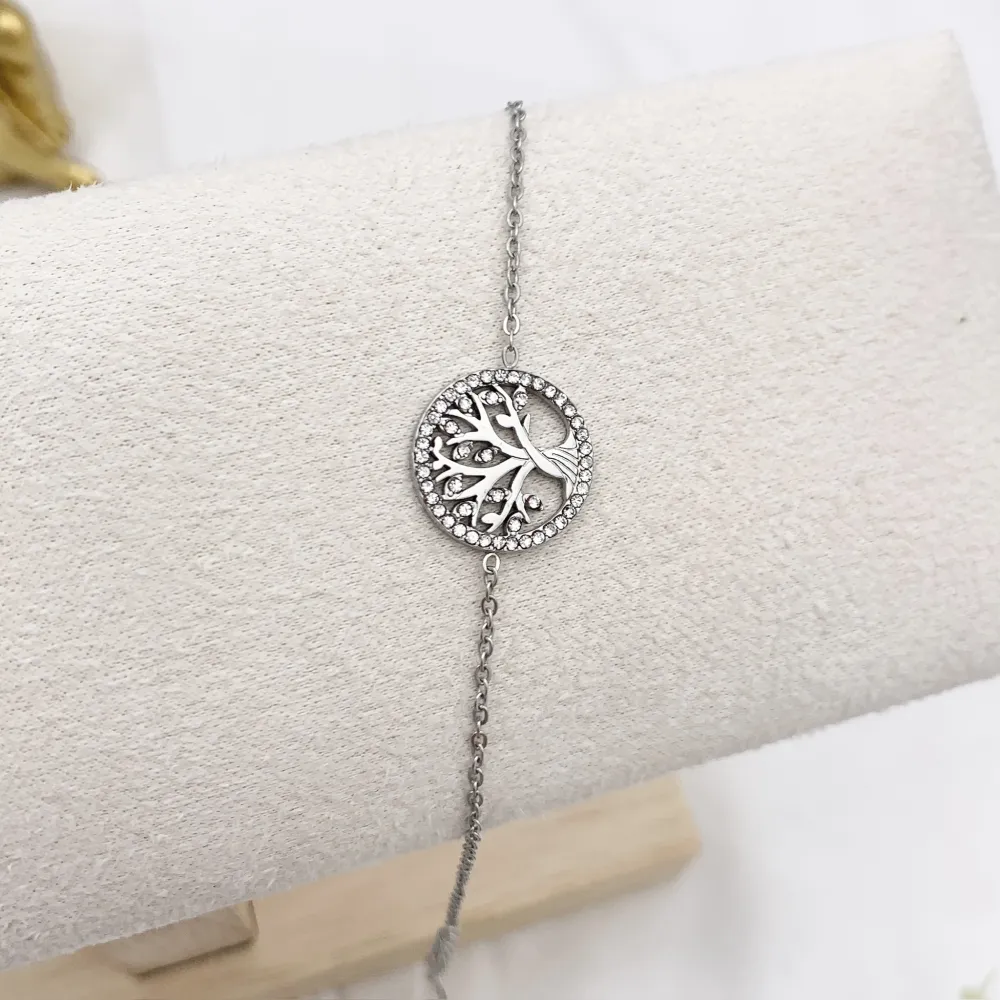 Albero della Vita con Zirconia-Bracciale in Acciaio con Chiusura - BAC-103-AA4302B