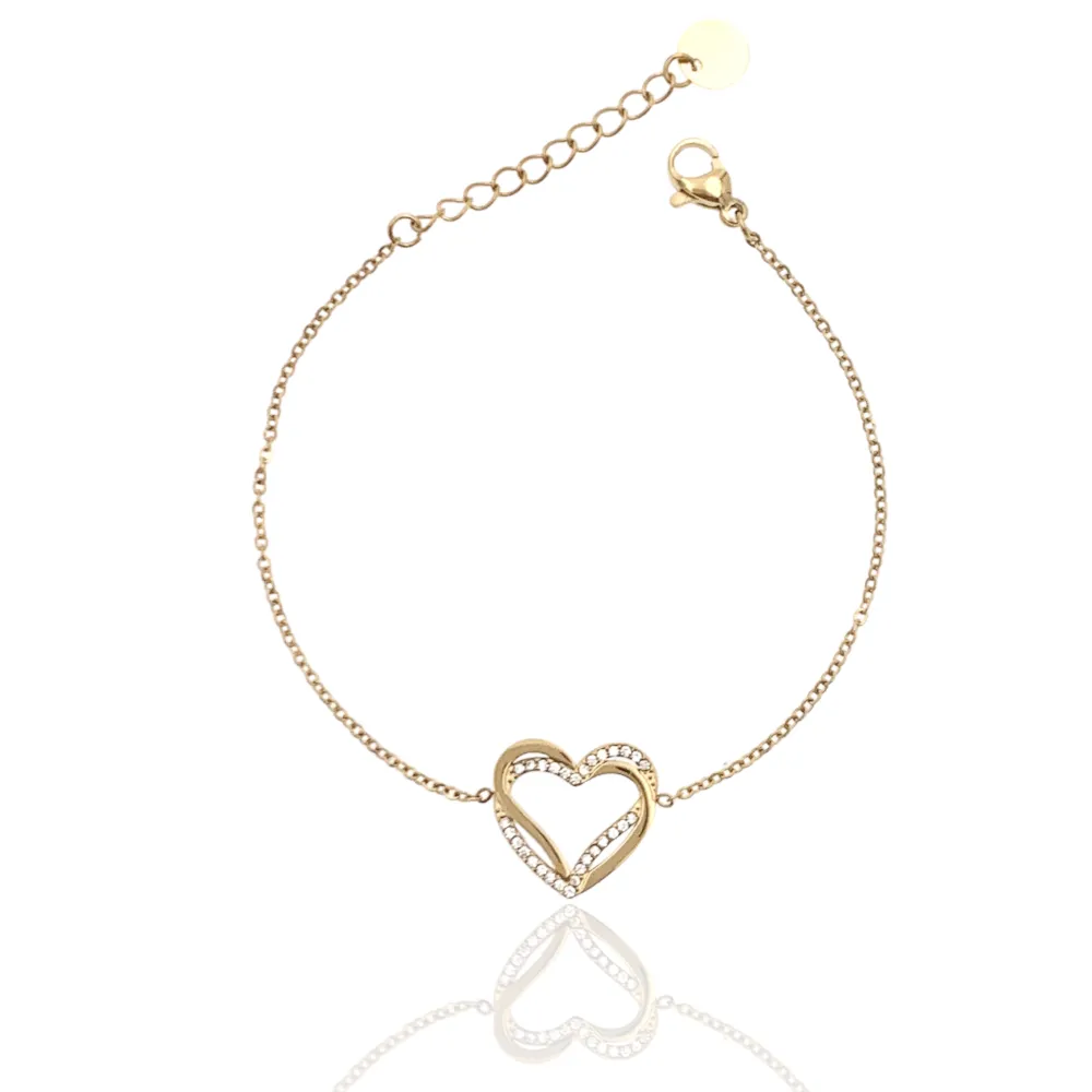 Cuore fine con Zirconia-Bracciale in Acciaio con Chiusura - BAC-103-AA4304B