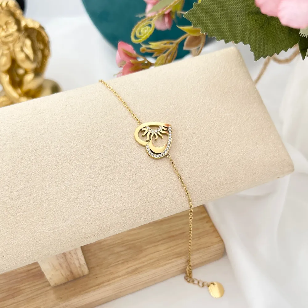 Cuore con Sole e Luna-Bracciale in Acciaio - BAC-103-AA4355B