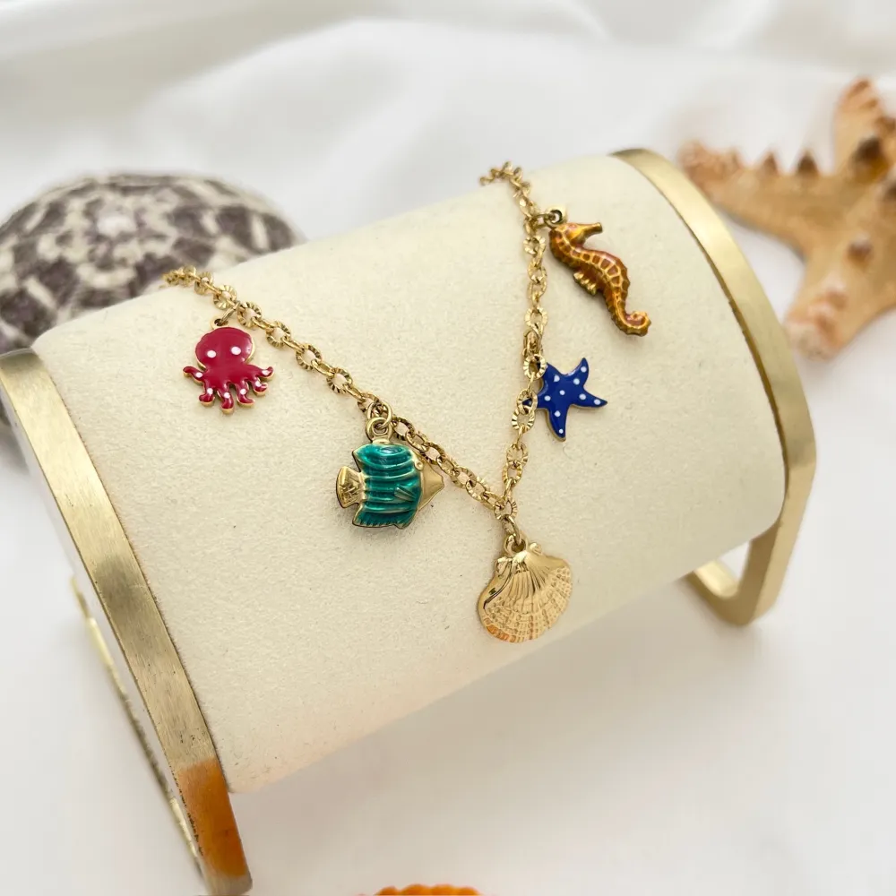 Mare Stella Corallo Smaltato-Bracciale in Acciaio - BAC-103-AA5140B