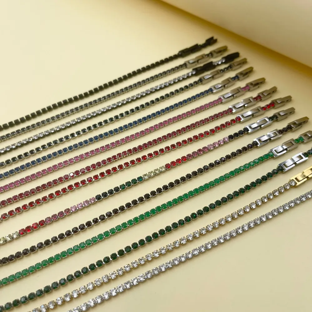 Tenni Acciaio Strass 3mm-Bracciale in Acciaio con Chiusura - BAC-413-040-3mm