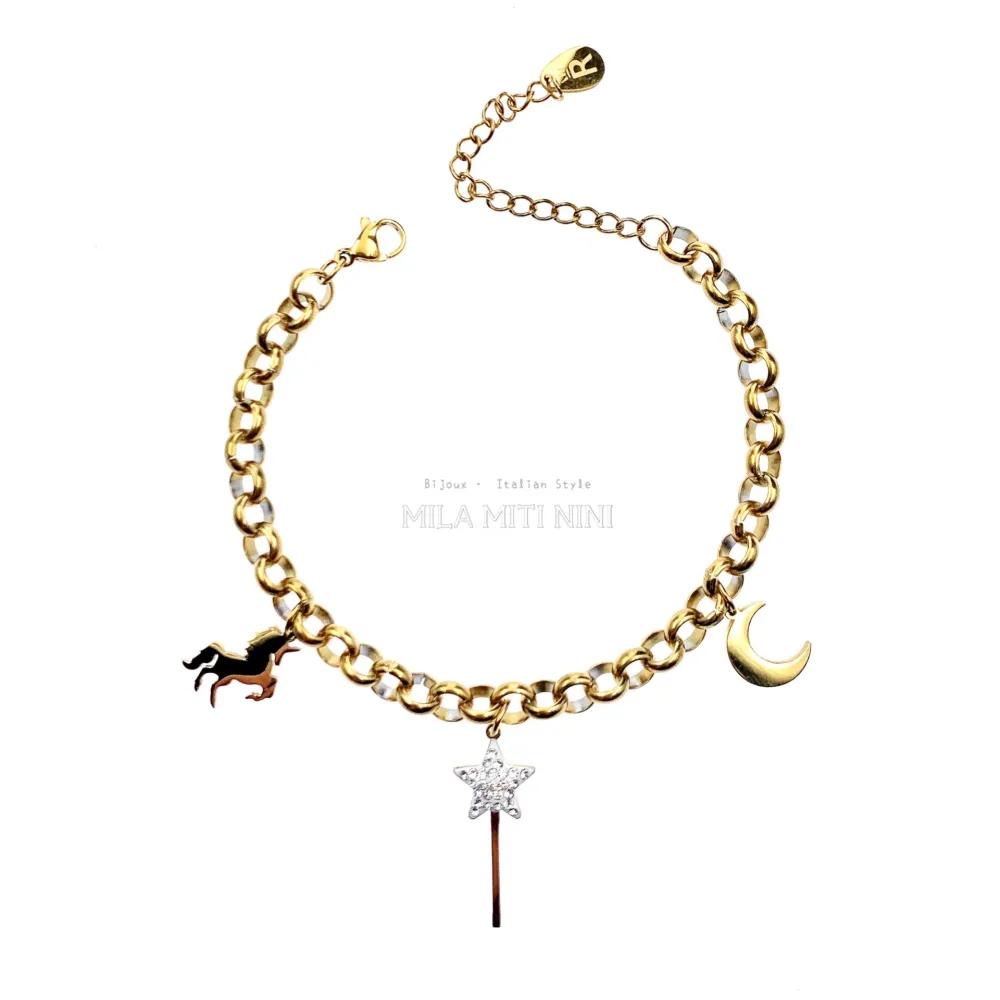 Unicorno Bacchetta Magica Luna -Bracciale in Acciaio con Chiusu - BAC413-1253