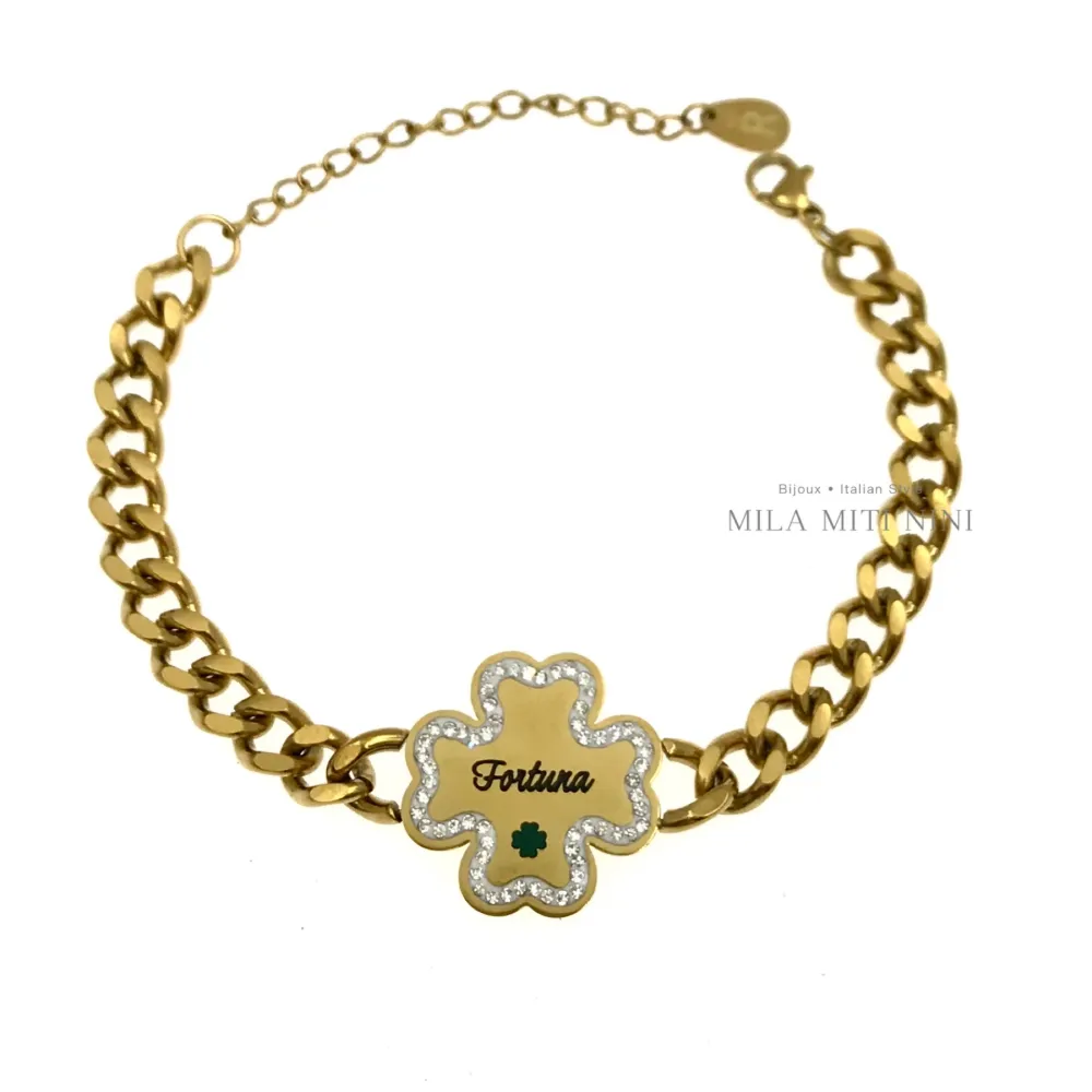 Quadrifolgio Fortuna-Bracciale in Acciaio con Chiusura - BAC413-1381