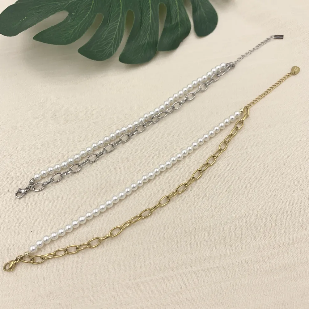 Perla e Catena-Bracciale in Acciaio con Chiusura - BAC-413-2058