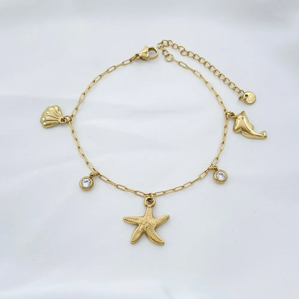 Mare Conchiglia Stella Marina Delfino-Bracciale in Acciaio - BAC-413-5486