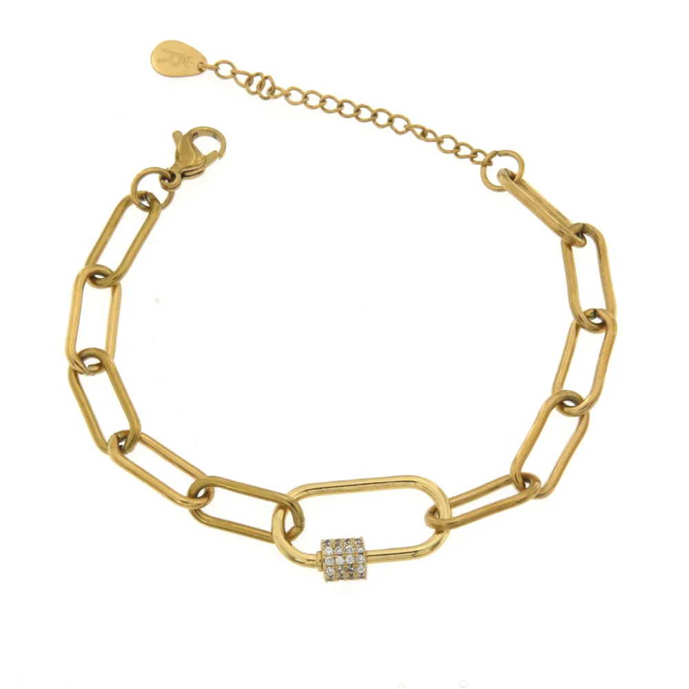 BAC7069-Ovale Zirconia- Bracciale in Acciaio - BAC7069-Ovale Zirconia- Bracciale in Acciaio