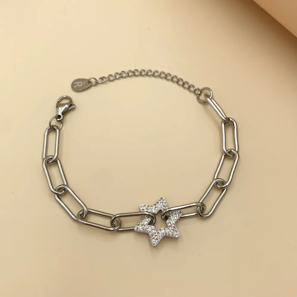 BAC7470-Catena con Stella-Bracciale in Acciaio - BAC7470-Catena con Stella-Bracciale in Acciaio