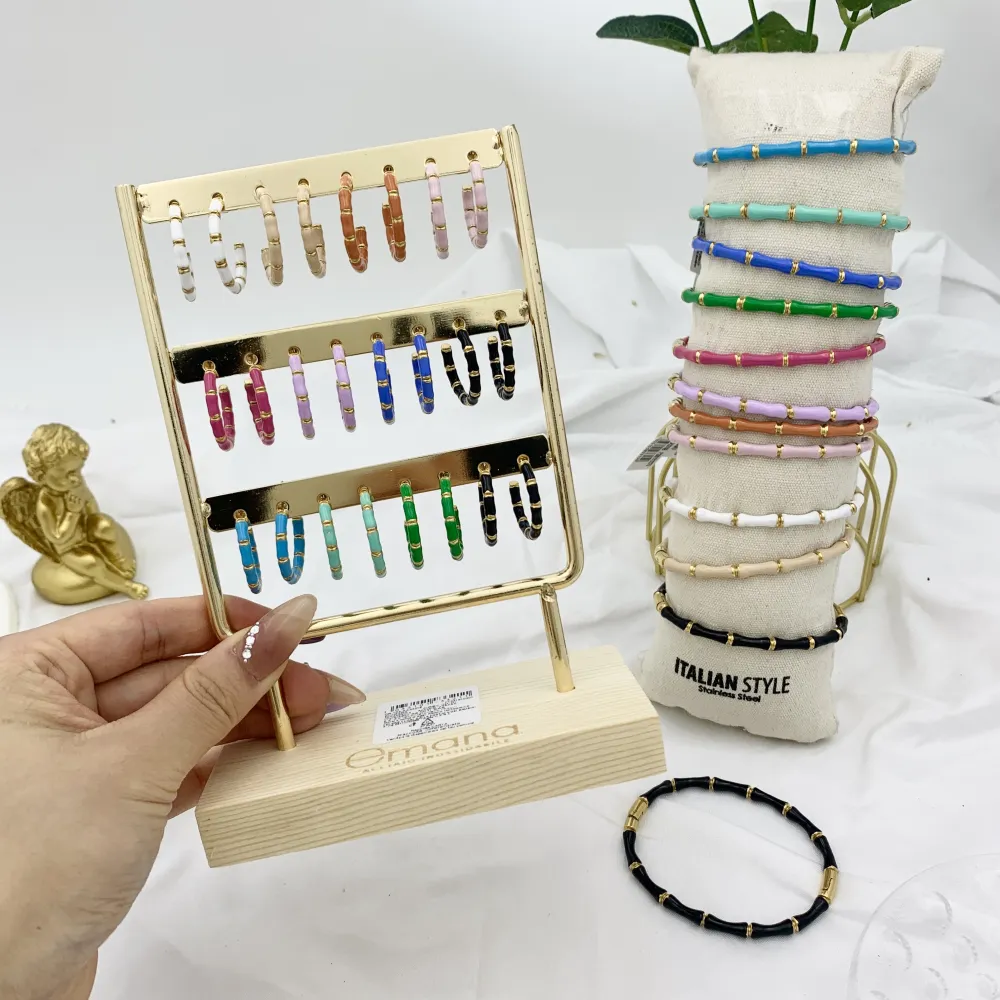 Bambù colorato-12Pz Bracciali Rigidi in Acciaio - BAR-103-AA3315B