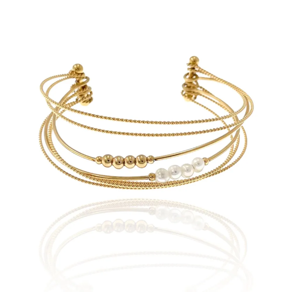 Multifili con Perla-Bracciale Rigido in Acciaio - BAR-208-310