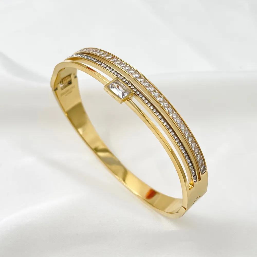 Semplice con Quadrato-Bracciale Rigido in Acciaio - BAR-413-1618A