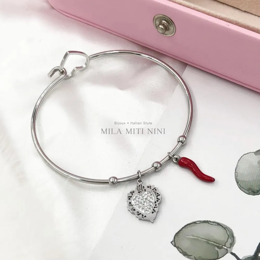 Pendenti Mix con Strass-12pz Bracciali Rigidi in Acciaio - BAR413-418