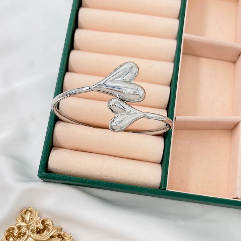 Doppio Cuore  -Bracciale Rigido in Acciaio - BAR-413-7277