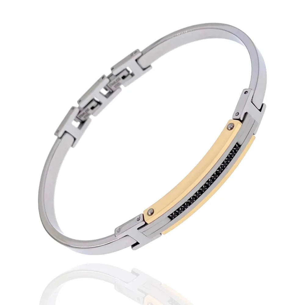 Semplice con Zirconia-Bracciale Rigido in Acciaio da Uomo - BAU-600-H270