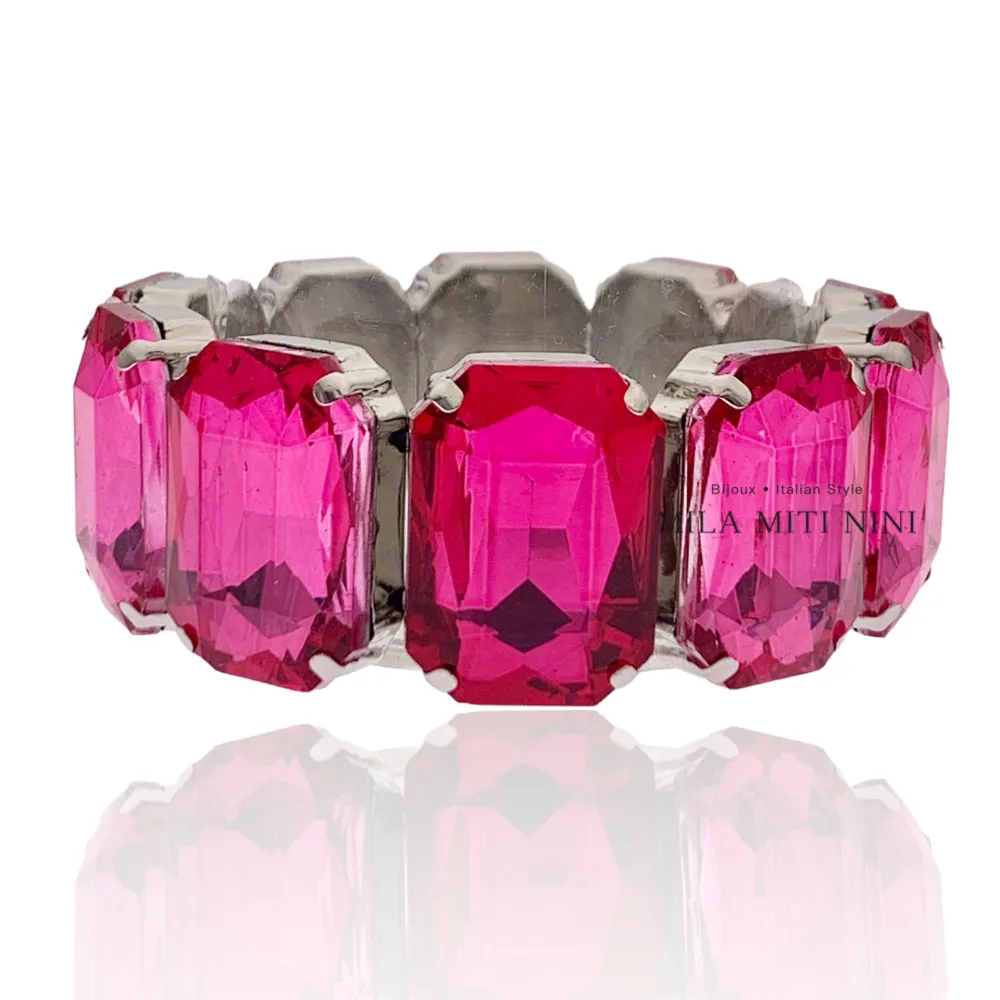 Rettangolare-Bracciale Elastico con Pietre Colorate - BMM-381-196