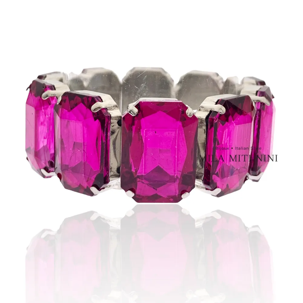 Rettangolare-Bracciale Elastico con Pietre Colorate - BMM-381-196