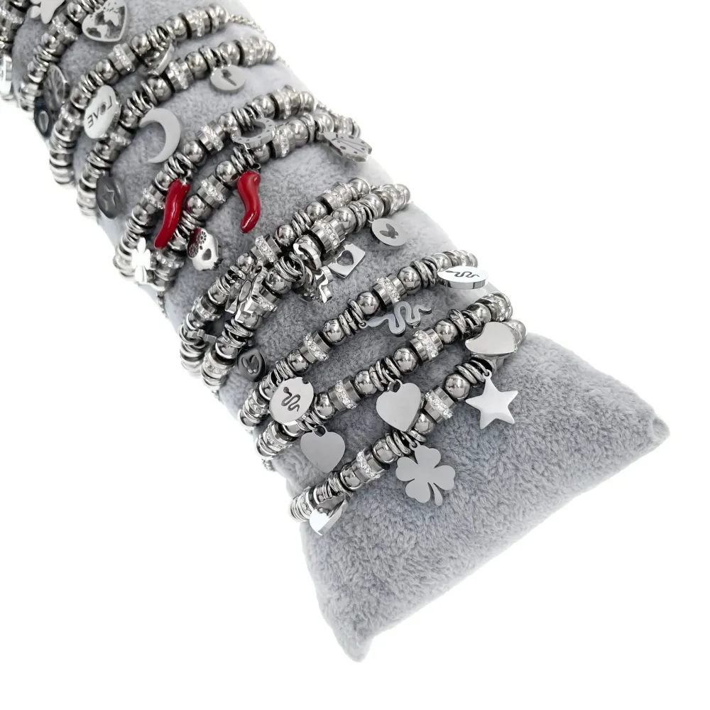 Mix Soggetti- 12 Pz Bracciali in Acciaio con Moschettone - BPA-413-1615