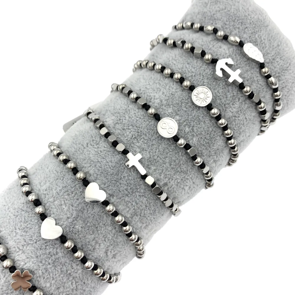 12Pz Bracciali in Acciaio con Chiusura a Moschettone + Cuscino - BPA7654-Nodo Mix-12 Pz Bracciali in Acciaio