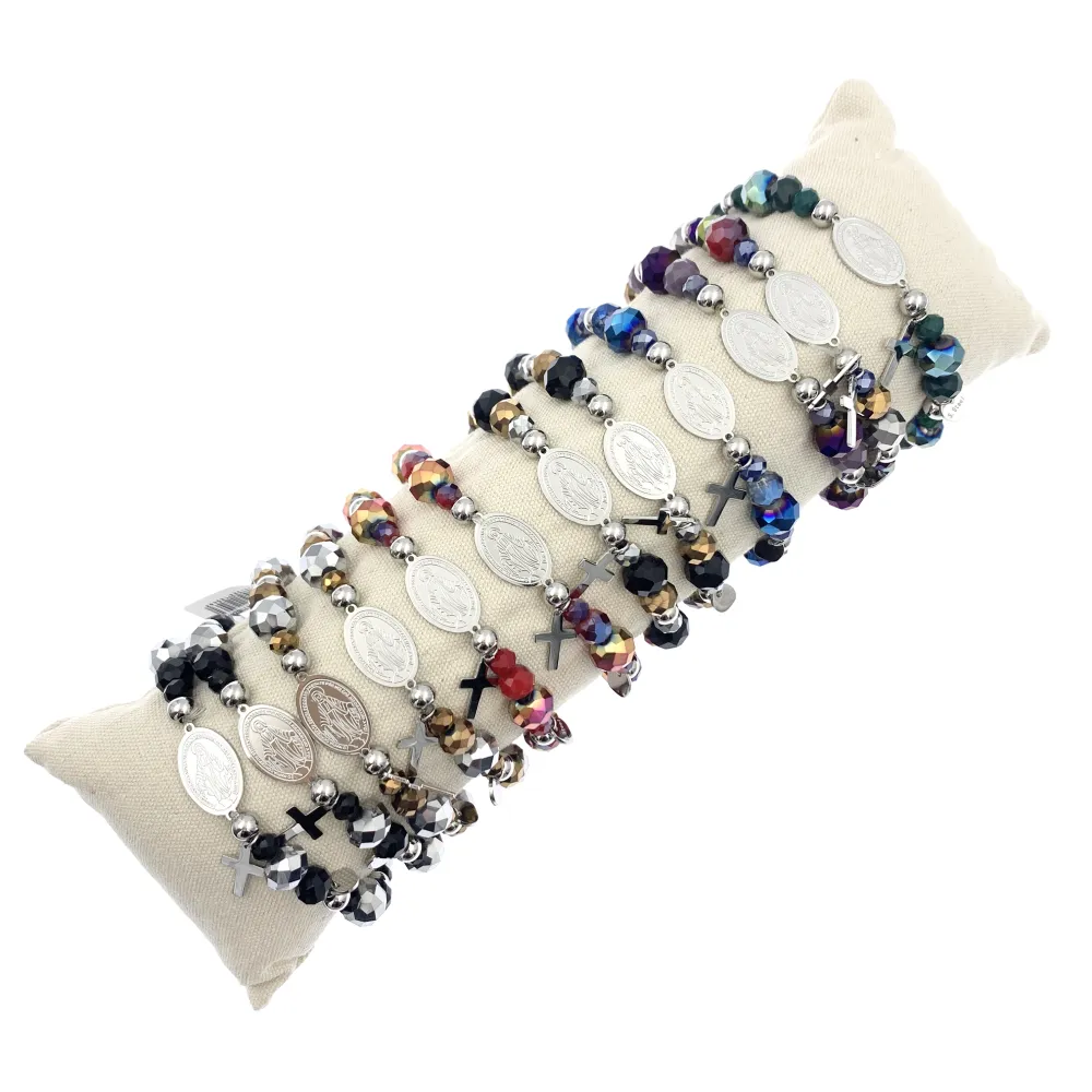 12Pz Bracciali Elastici in Acciaio+Cuscino in Omaggio - BPA7680-Rosario Croce-12 Pz Bracciali in Acciaio