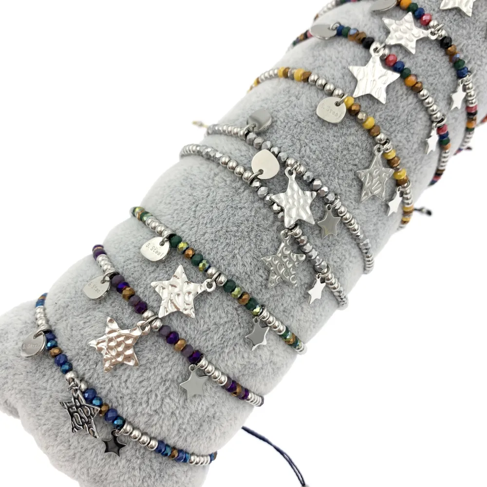 12Pz Bracciali in Acciaio Regolabili + Cuscino in Omaggio - BPA7690-Stella -12 Pz Bracciali in Acciaio