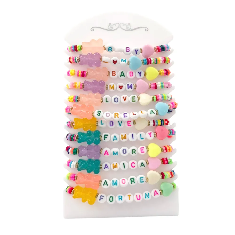 Caramella Orsetto Scritte-12 Pz Bracciali Elastici - BPM-480-80