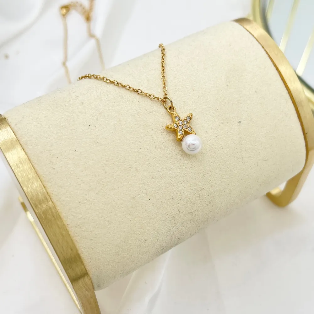 Stella Marina con Perla-Collana Girocollo in Acciaio - CAC-103-5057N