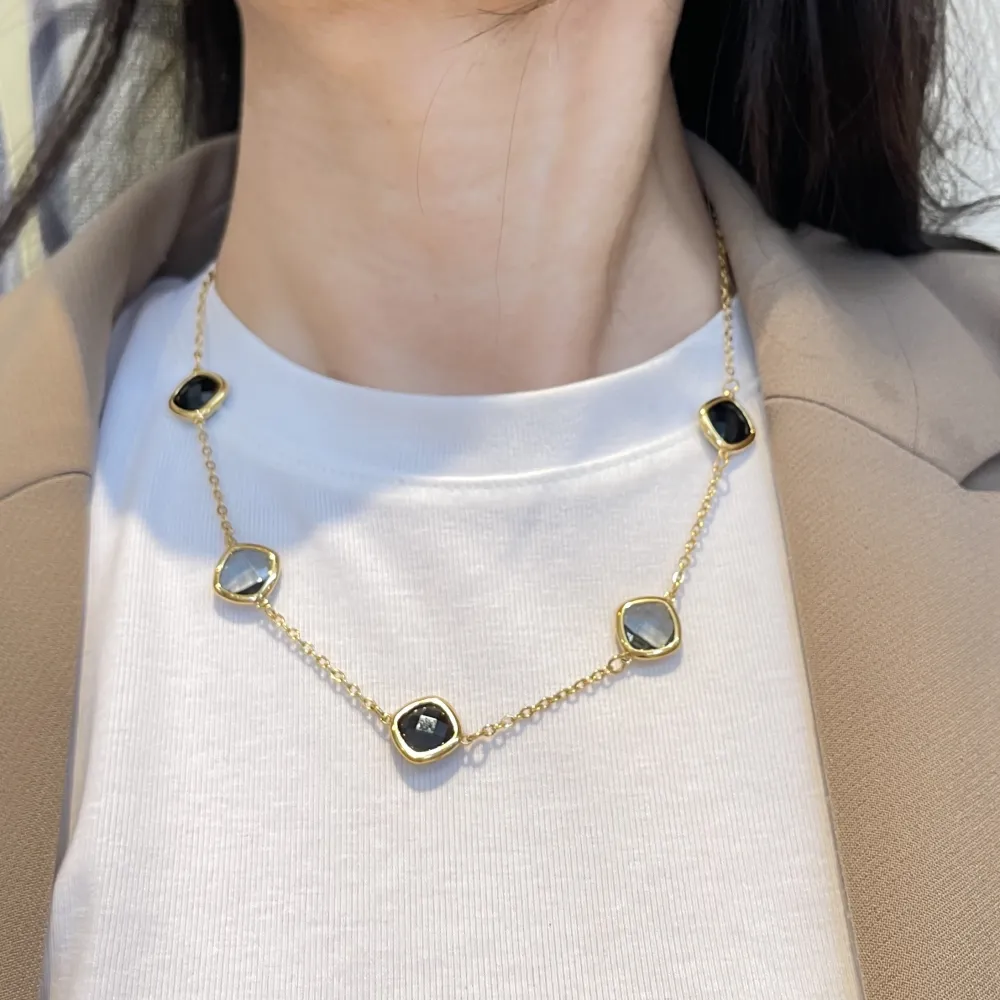 Pietre Colorate -Collana Corta in Acciaio - CAC-103-5416N