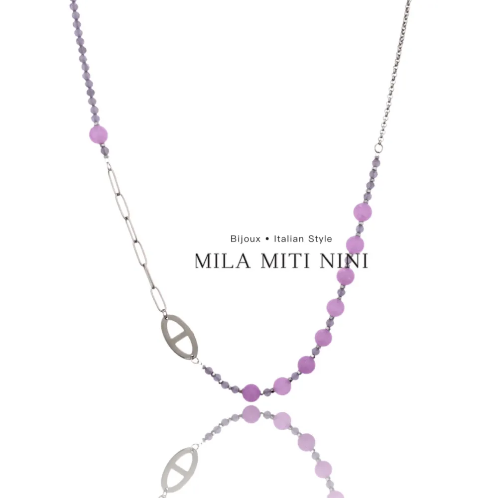 Pietre Colorate-Collana Corta in Acciaio - CAC-103-AA150N