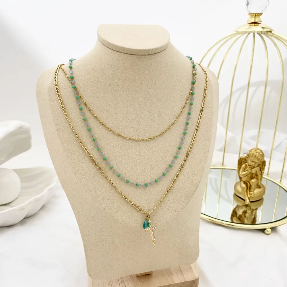 Multifilo con Croce-Collana Corta in Acciaio - CAC-103-AA1725N