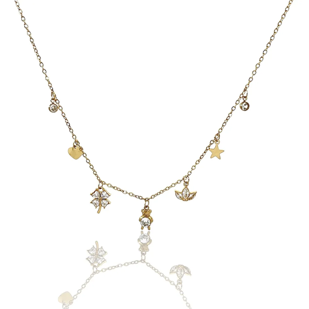 Quadrifoglio Orsetto-Collana Corta in Acciaio - CAC-103-AA2782N