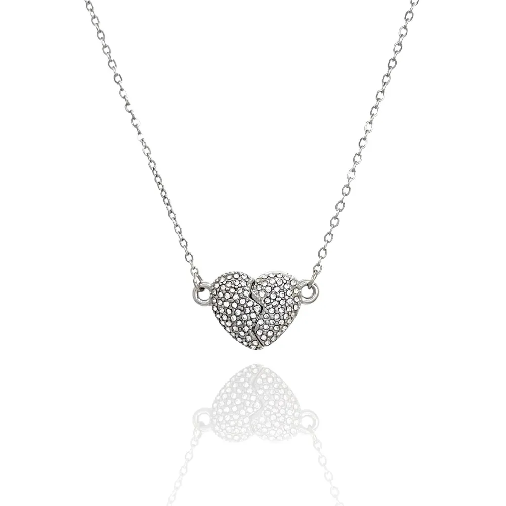 Cuore con Strass Spezzabile-Collana Corta in Acciaio - CAC-103-AA3499N