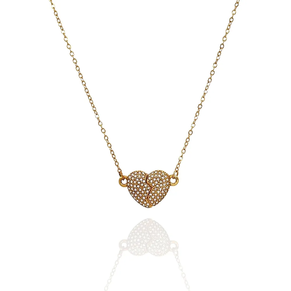 Cuore con Strass Spezzabile-Collana Corta in Acciaio - CAC-103-AA3499N