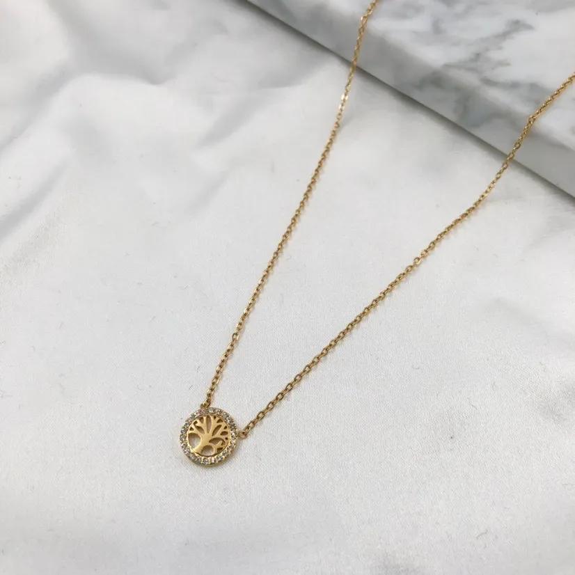 Albero della Vita con Zirconia-Collana Corta in Acciaio - CAC-103-AA36N