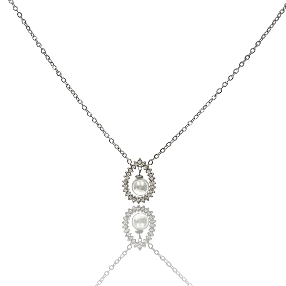 Goccia con Perla -Collana Girocollo in Acciaio - CAC-103-AA4166N