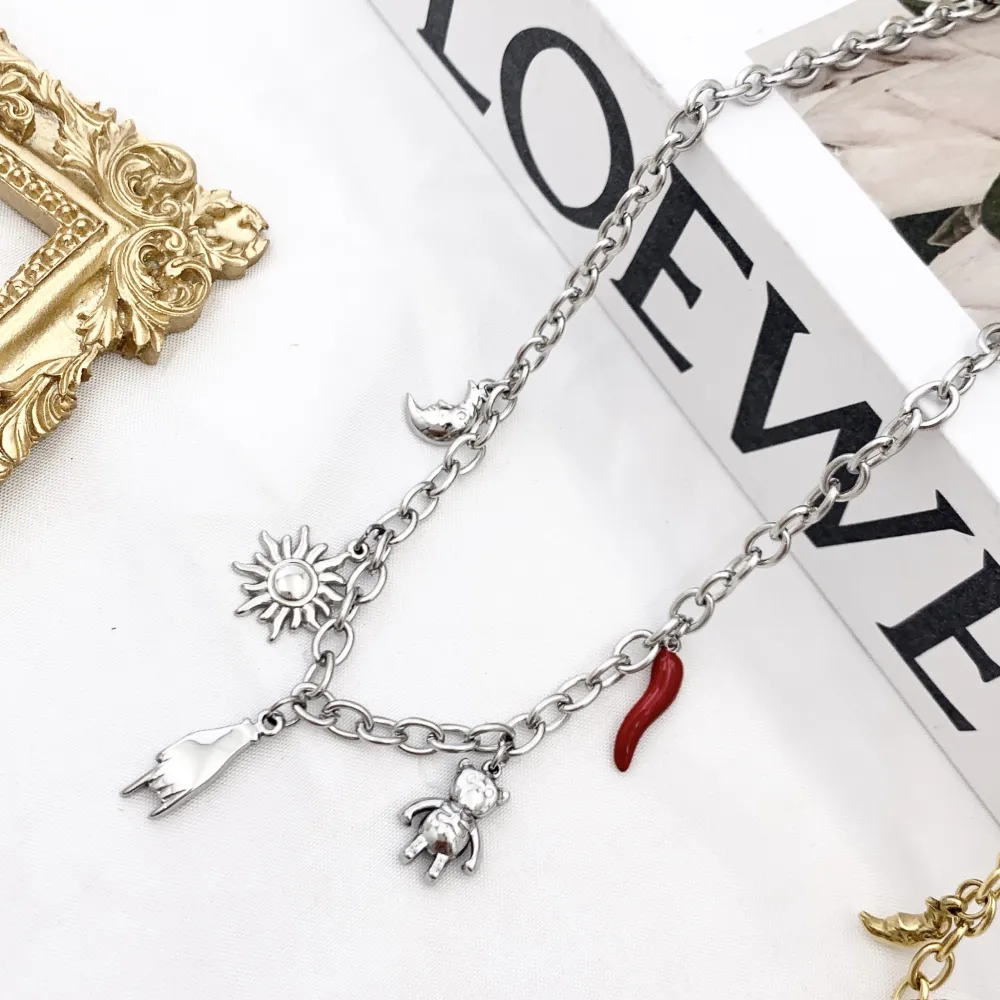 Luna Sole Orsetto Cornino-Collana Corta in Acciaio - CAC-103-AA4524N