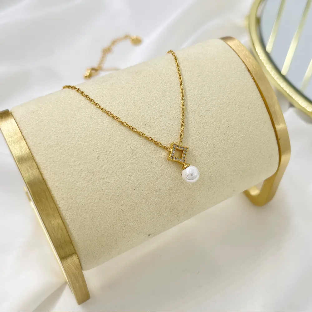 Rombo con Perla-Collana Girocollo in Acciaio - CAC-103-AA5053N