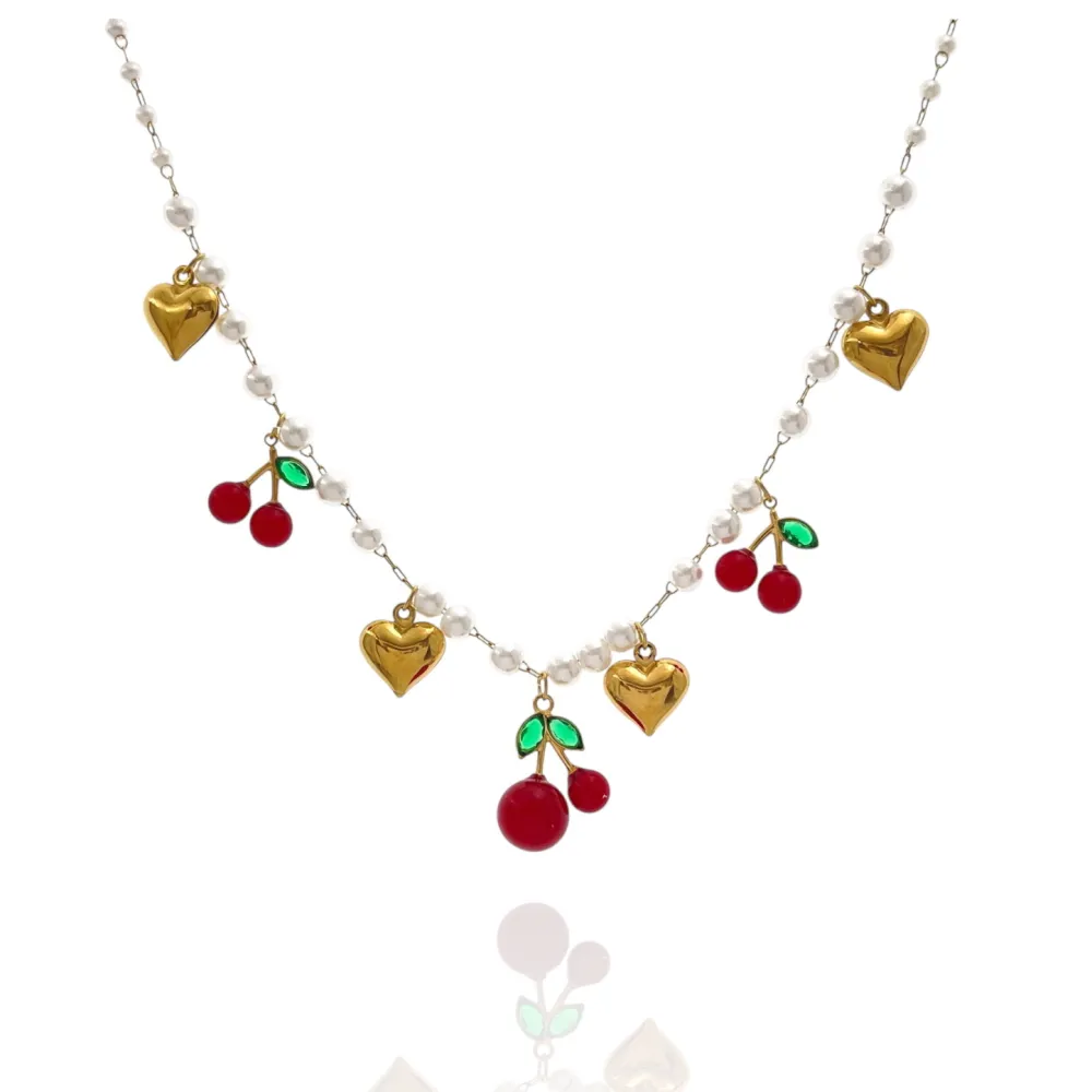 Ciliegia Cuore -Collana Corta in Acciaio - CAC-103-AA5396N
