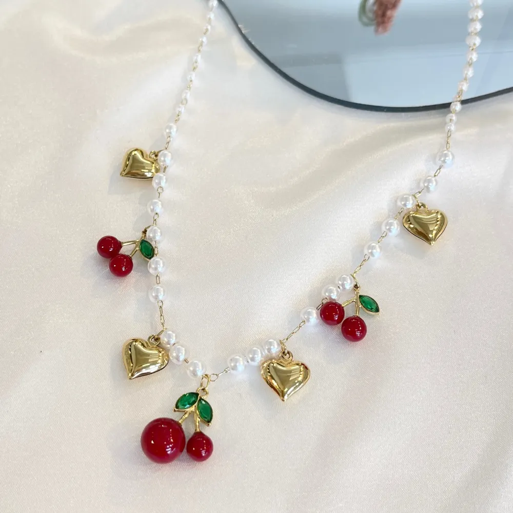 Ciliegia Cuore -Collana Corta in Acciaio - CAC-103-AA5396N