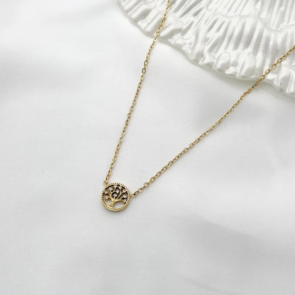 Albero della Vita con Zirconia-Collana Corta in Acciaio - CAC-103-AA574N