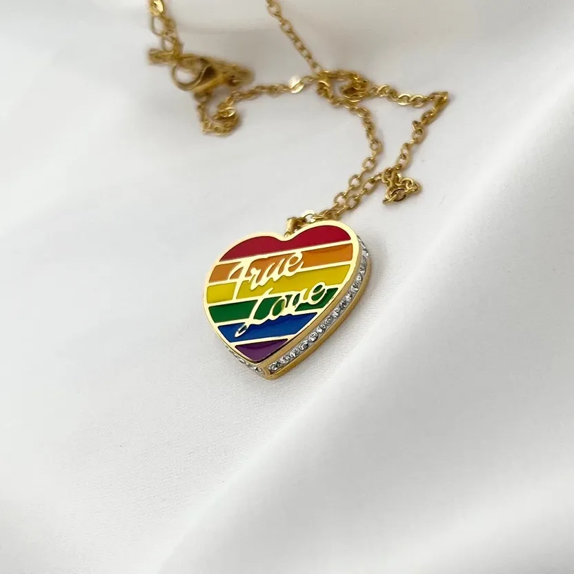 Cuore Arcobaleno True Love -Collana Corta in Acciaio - CAC-103-AA601N
