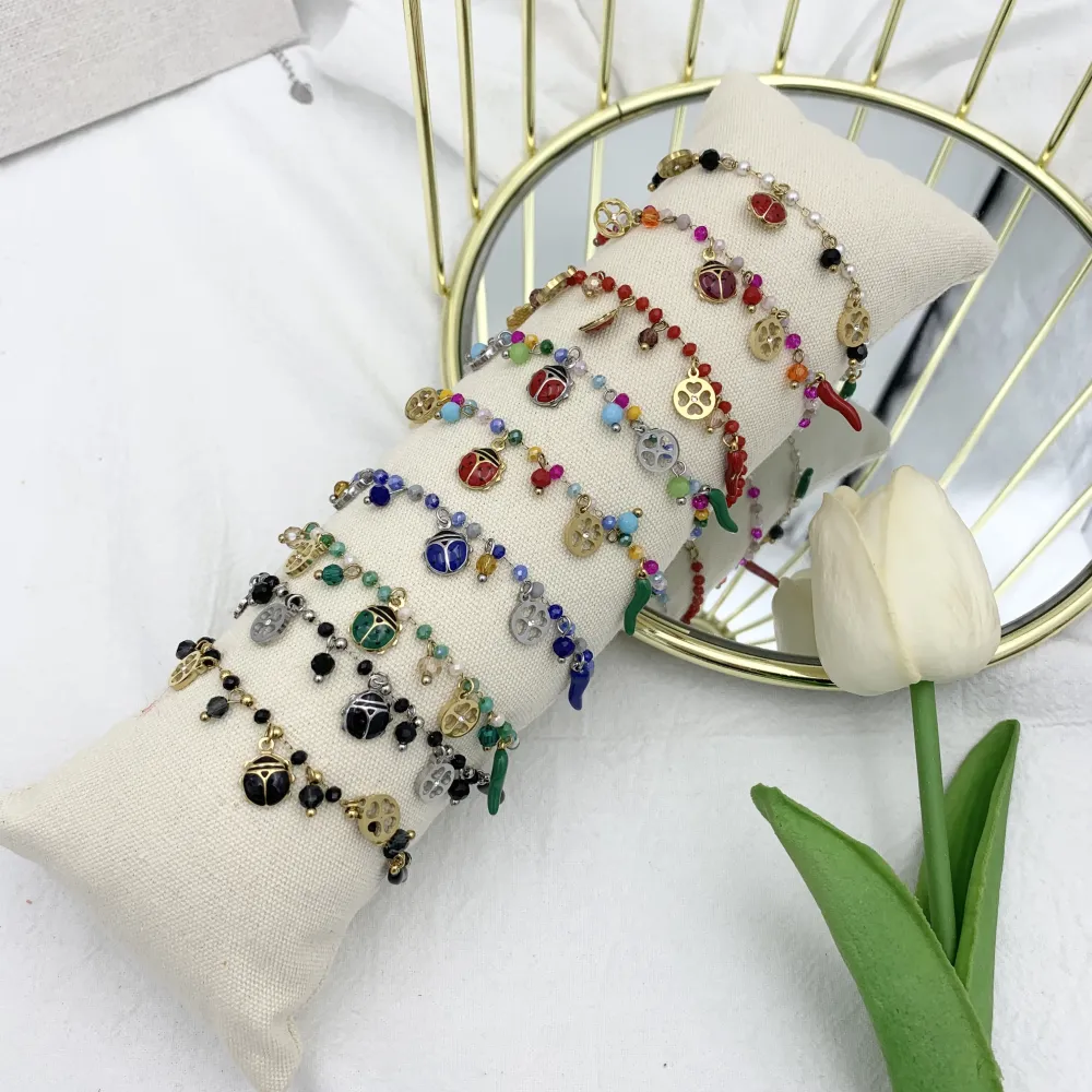 Fortuna Coccinella-Collana Corta in Acciaio e Cristalli - CAC-103-AA618NS