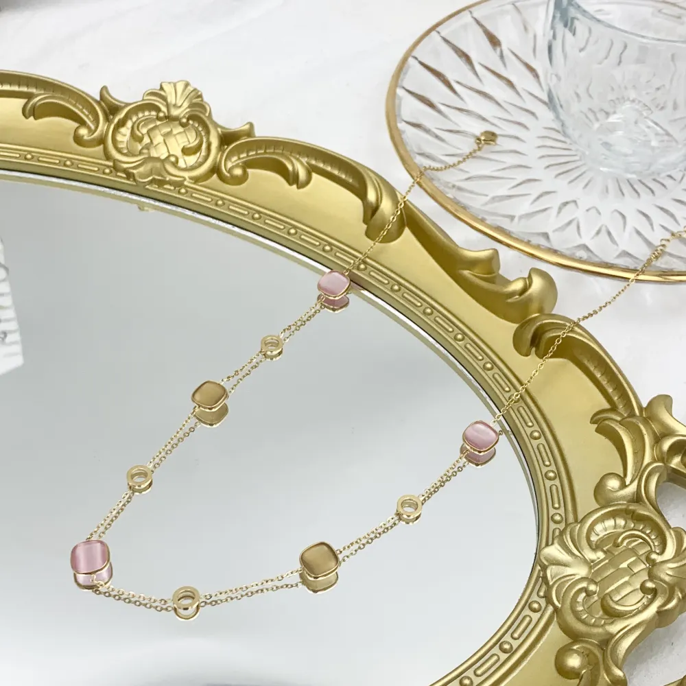 Pietra Luna Quadrata-Collana Corta in Acciaio - CAC-103-AA633N