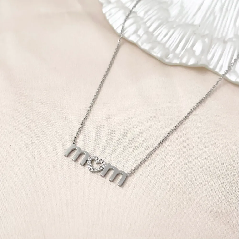 Mom Mamma-Collana Corta in Acciaio e Zirconia - CAC-103-AA953N