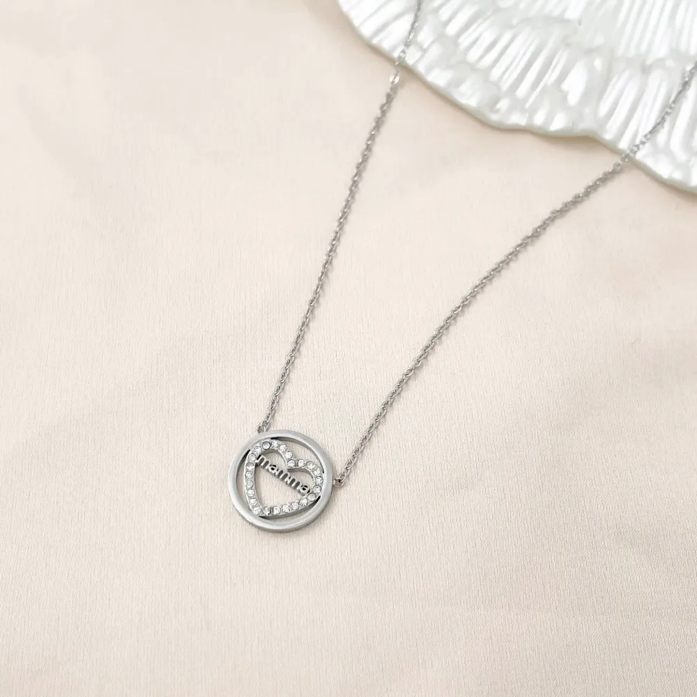 Cuore con Mamma-Collana Corta in Acciaio e Zirconia - CAC-103-AA955N