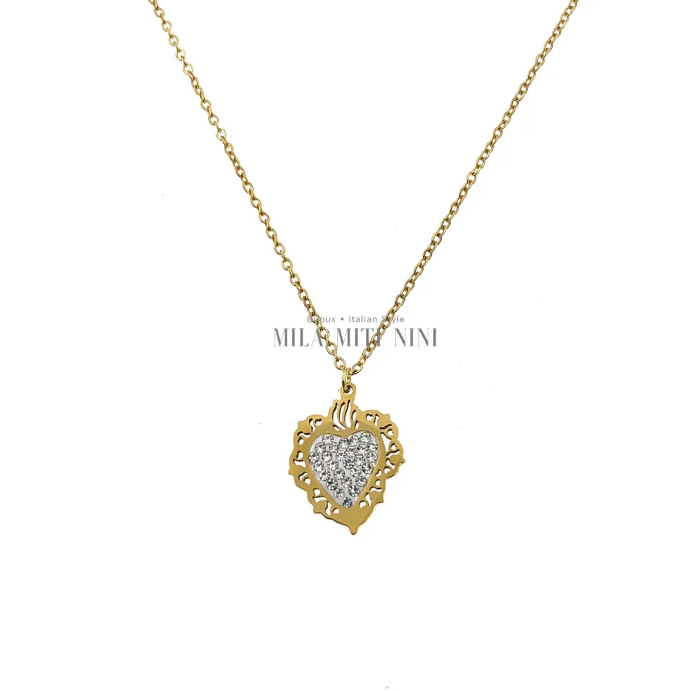 CAC413-1519-Sacro Cuore-Collana Corta in Acciaio - CAC413-1519-Sacro Cuore-Collana Corta in Acciaio