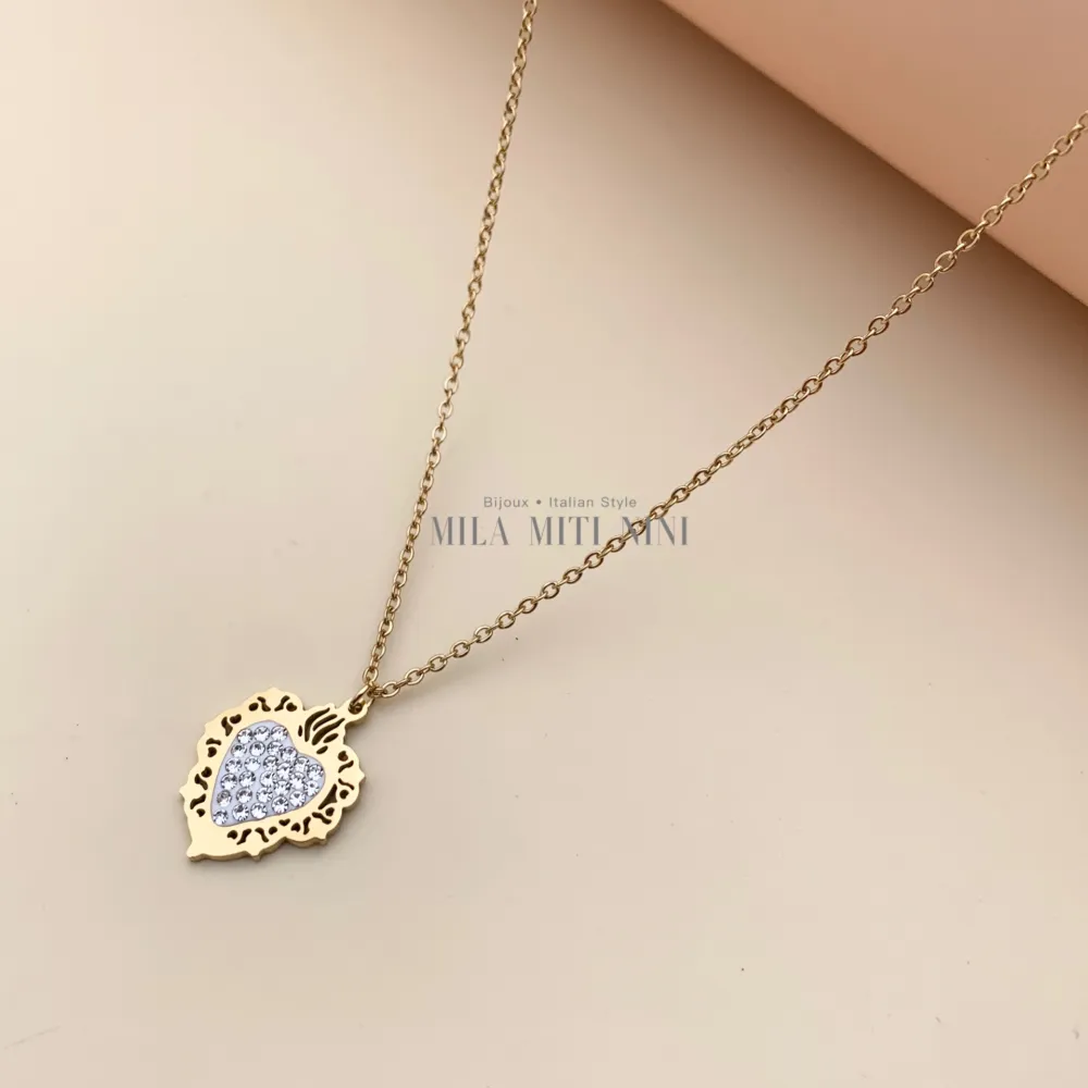 CAC413-1519-Sacro Cuore-Collana Corta in Acciaio - CAC413-1519-Sacro Cuore-Collana Corta in Acciaio