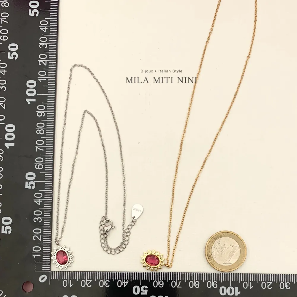 Pietra Ovale-12Pz Collane Corta in Acciaio + Espositore in Omag - CAC-413-2121