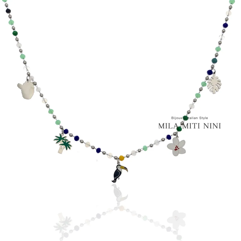 Tropicale Tucano Palma -Collana Corta in Acciaio - CAC-413-2238