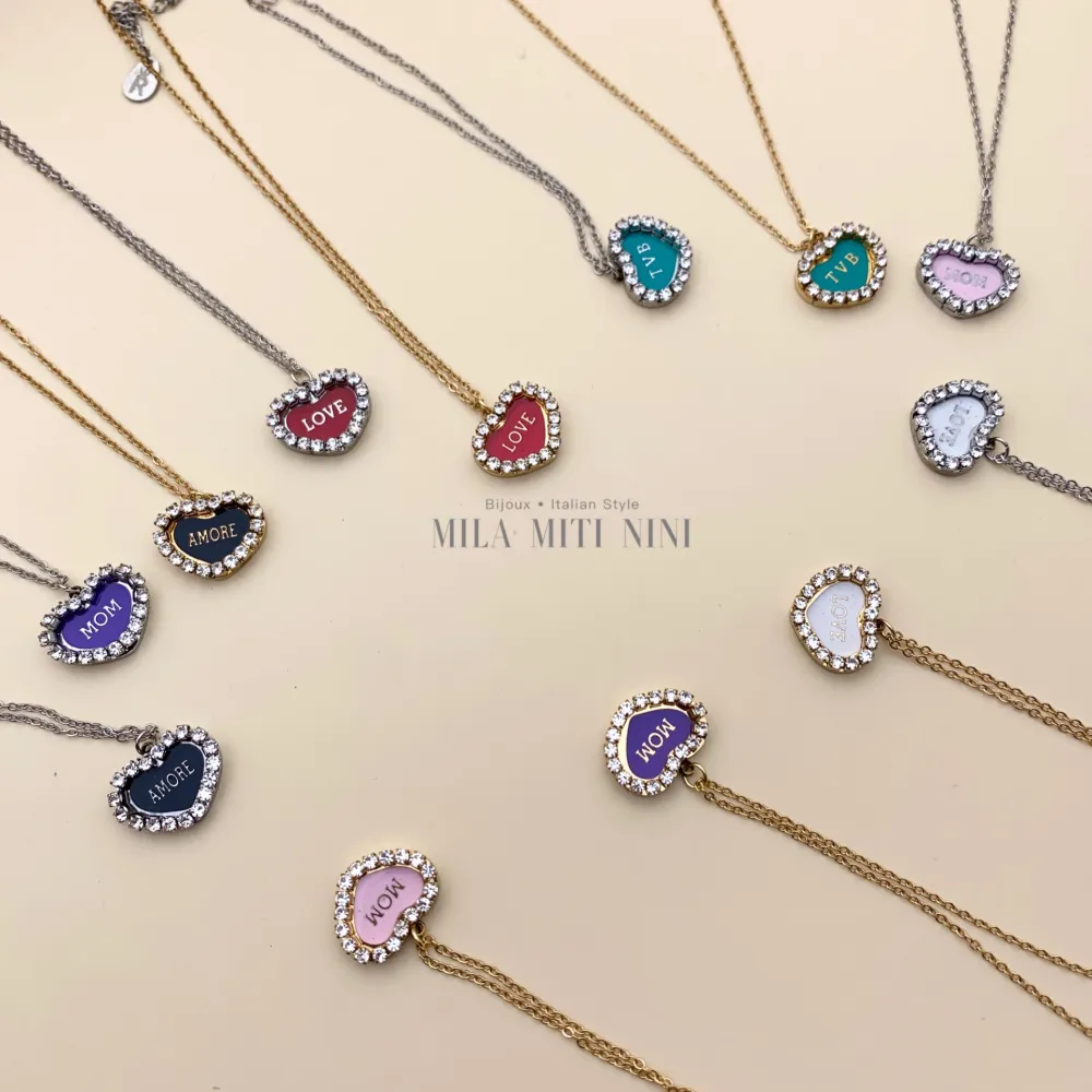 CAC413-2380-Cuore Scritte-Collana Corta in Acciaio - CAC413-2380-Cuore Scritte-Collana Corta in Acciaio