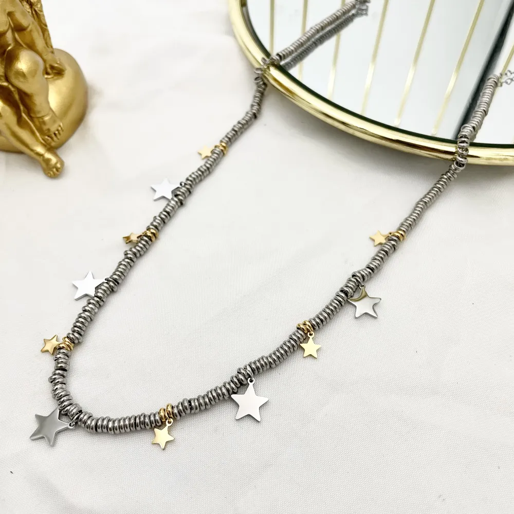 Catena Anellini con Stelle-Collane Corte in Acciaio - CAC-413-2552