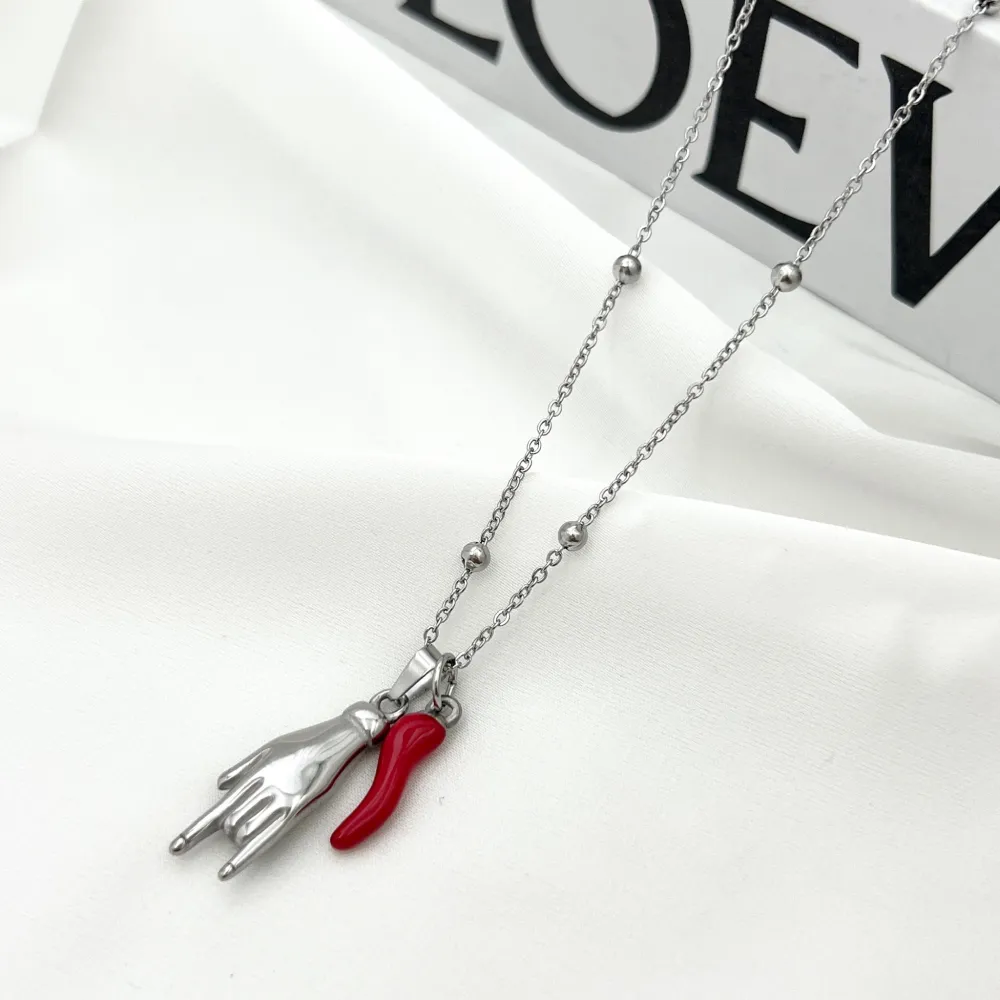 Cornino e Mano-Collana Girocollo in Acciaio - CAC-413-3492